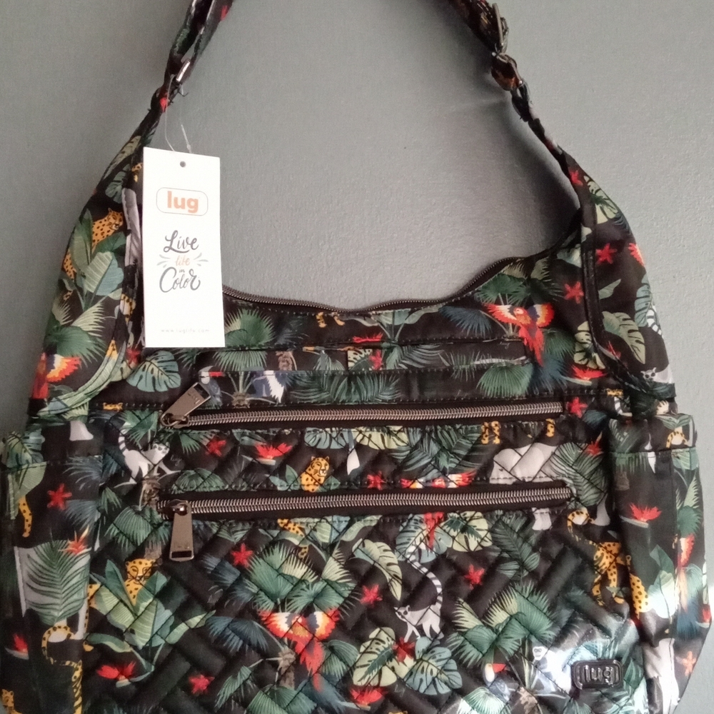 Lug Live in Color Tropical Jungle Print Quilted Hobo Shoulder Bag